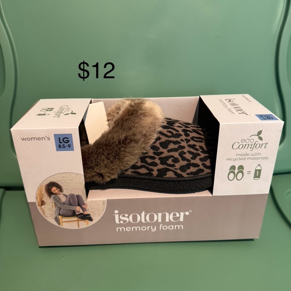Isotoner Black and Brown Leopard Slippers